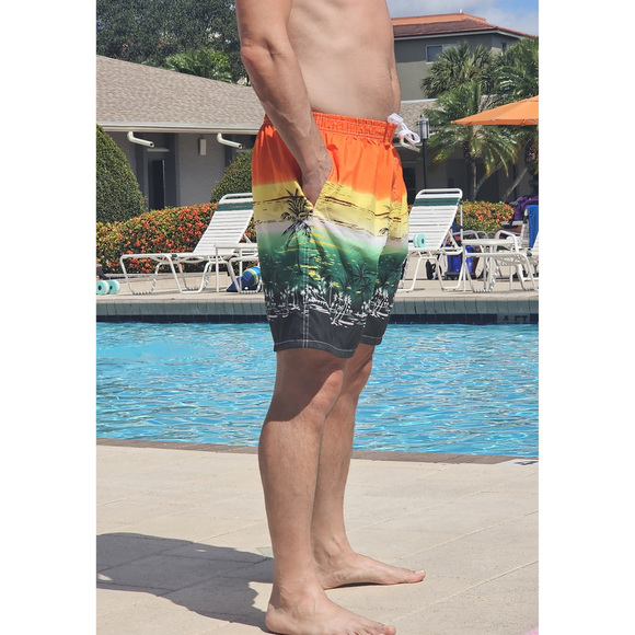 Mens Swimming Trunks Beach Shorts SwimSuit Pockets Mesh Lining, Palm Trees, NWT - Picture 6 of 6